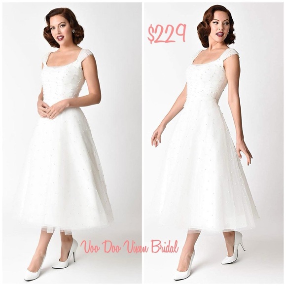 Voodoo Vixen Betsy Bridal Tulle and Pearl Tea length Dress - Picture 4 of 7